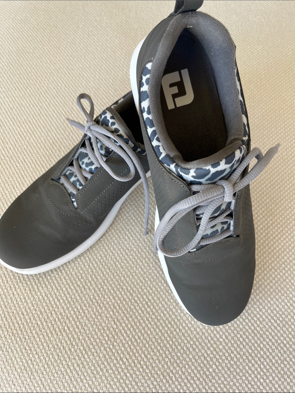 FootJoy Gray Golf Sneakers with Leopard-Print Collar